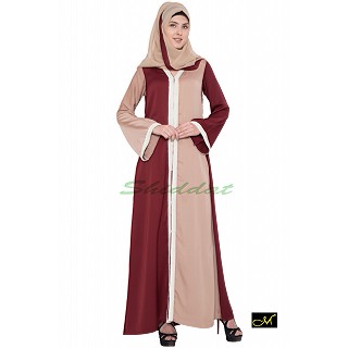 Front open Abaya- MAROON-BEIGE